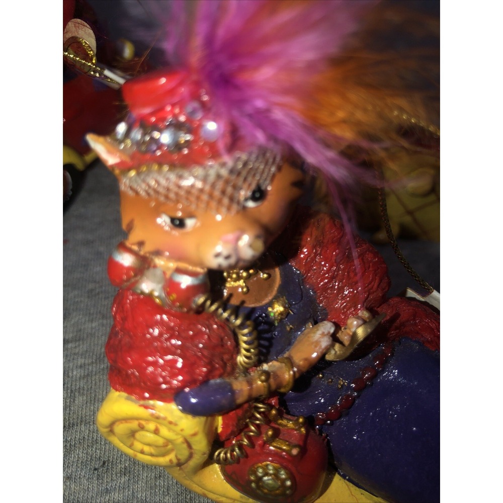 Ganz Cat Christmas Ornaments "Red Hat Society" Cars Kitties Set Vtg Holiday